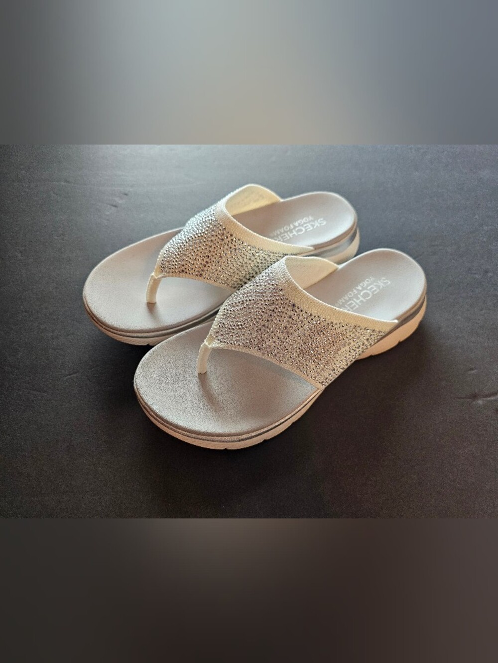Skechers Women’s White Rhinestone Thong Sandals